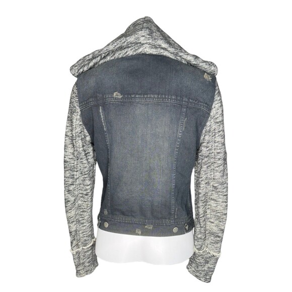 Free People Knit Hoodie Denim Jacket Black Grey Layered Boho Womens Small - Picture 2 of 6